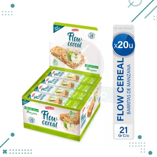 Barras de cereal light Georgalos, Flow Cereal sabor manzana x20 unidades 21gr