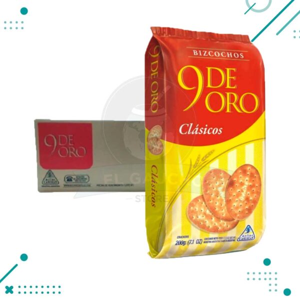 Bizcochos 9 de Oro, Clásicos Salados (200gr.) (Caja x 24u.) (4.8kg)