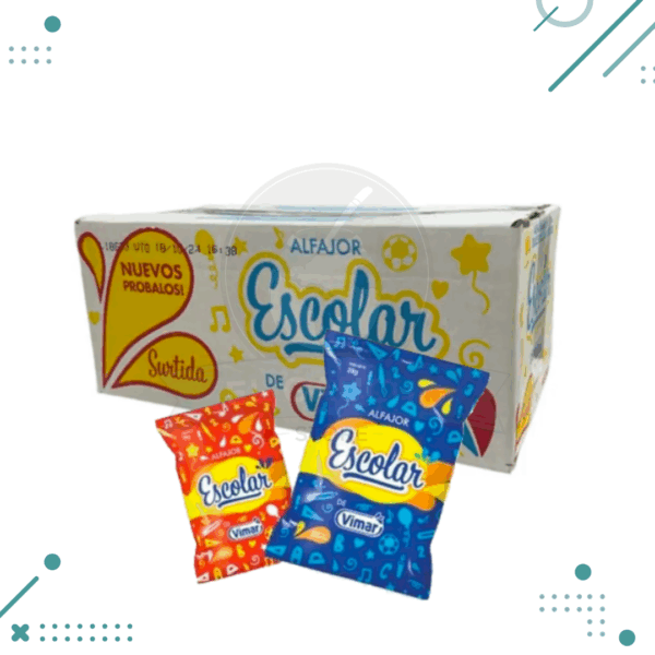 Alfajor ESCOLAR azucarado blanco y chocolate 28gr (caja x60un. surtidas) 1,680 kg