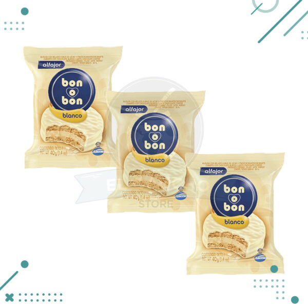 Alfajor Bon o Bon Blanco SIMPLE, relleno a base de Leche y Mani (40gr.) (Pack de 3u.) (120gr.)