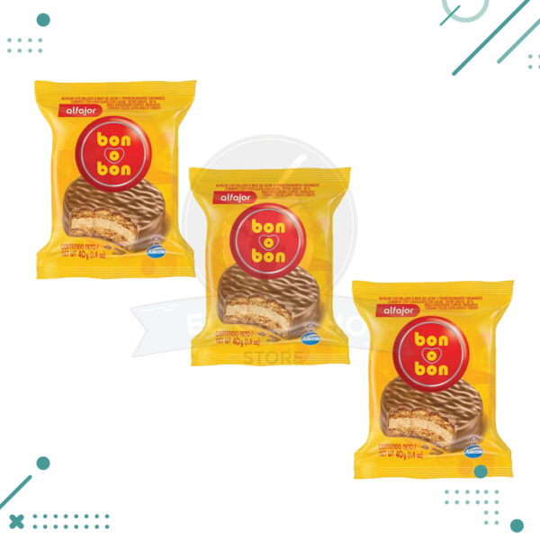 Alfajor Bon o Bon Leche SIMPLE, relleno a base de Leche y Mani (40gr.) (Pack de 3u.) (120gr.)