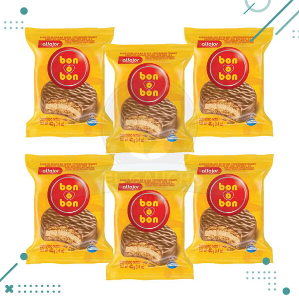 Alfajor Bon o Bon Leche SIMPLE, relleno a base de Leche y Mani (40gr.) (Pack de 6u.) (240gr.)
