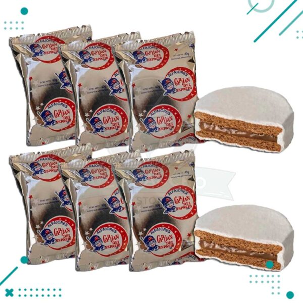 Alfajor Capitan del Espacio Blanco, relleno de Dulce de Leche, con Baño de Repostería Blanco (40gr.) (Pack de 6u.) (240gr.)
