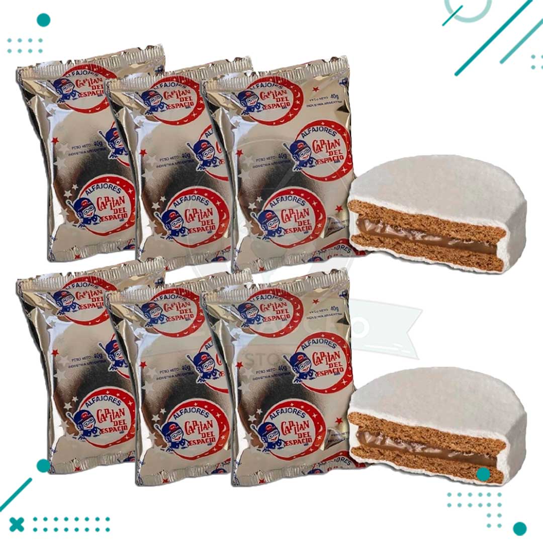 Alfajor-Capitan-del-Espacio-BLANCO-6u.jpg Alfajor Capitan del Espacio Blanco, relleno de Dulce de Leche, con Baño de Repostería Blanco (40gr.) (Pack de 6u.) (240gr.) - Imagen 1