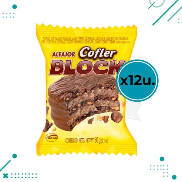 Alfajor Cofler Block con Baño de Chocolate (60gr) (Pack de 12u) (720gr)