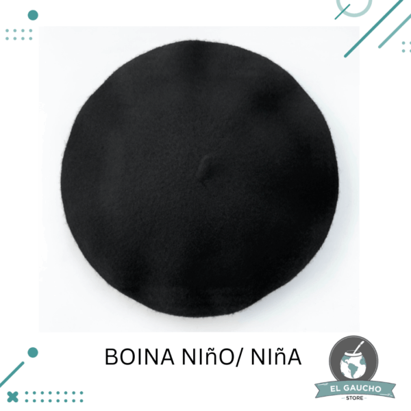 Boina Vasca De Pana vuelo 30cm Gaucho Niños COLOR NEGRO