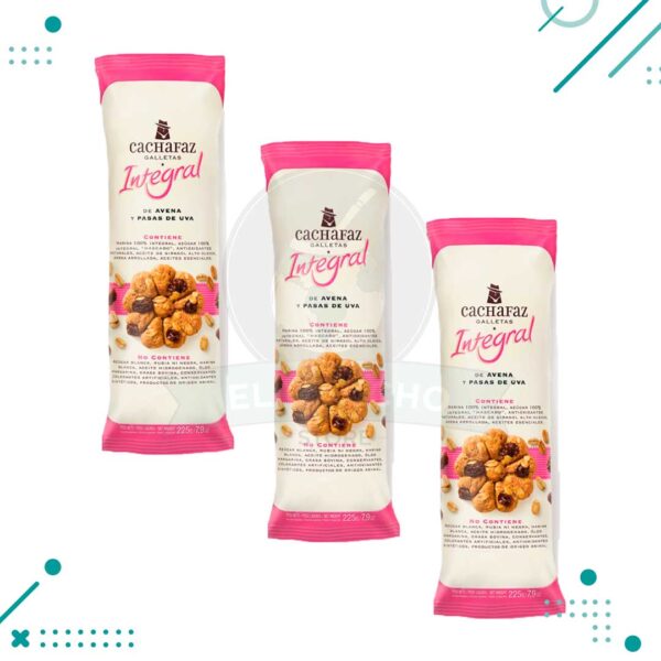 Cachafaz Integral Galletitas Avena y Pasas de uva 220 g (pack 3u).(660g)
