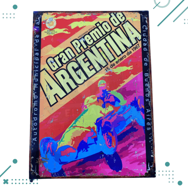 Cartel Chapa Gran premio de Argentina-Autodromo Buenos Aires 20x28 cm