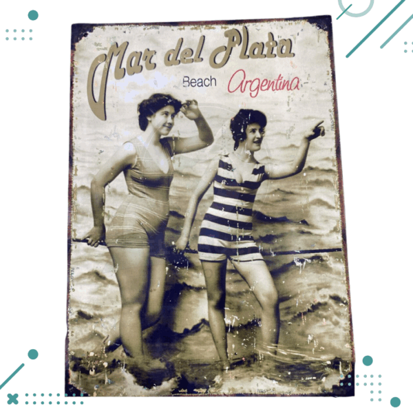 Cartel Chapa Mar del Plata Beach Argentina 20x28 cm