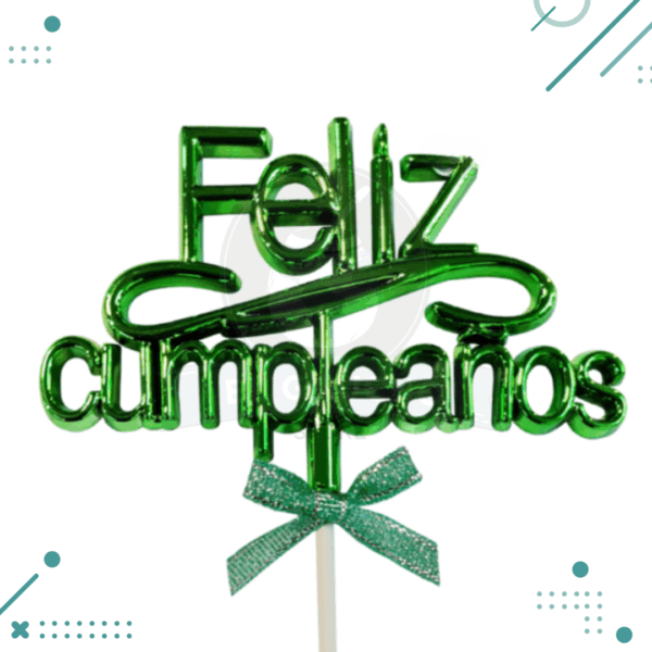Cake Topper Feliz cumpleaños color VERDE Metal x 1un