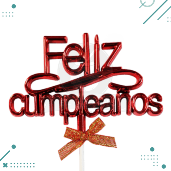 Cake Topper Feliz cumpleaños color ROJO Metal x 1un