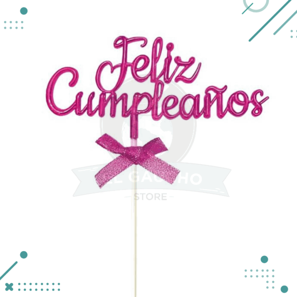 Cake Topper Feliz cumpleaños color ROSA Metal x 1un