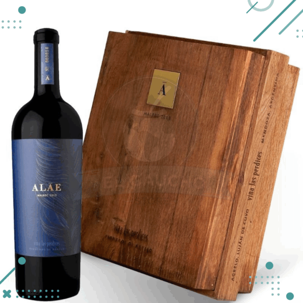 Vino Alae Malbec Viña Las Perdices 750ml x 3 Unidades + CAJA MADERA