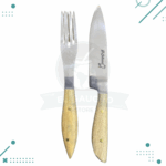 Set De Asado Artesanal – Cuchillo, Tenedor (Mango Madera) 12cm + Funda Cuero MOD2 - Imagen 3