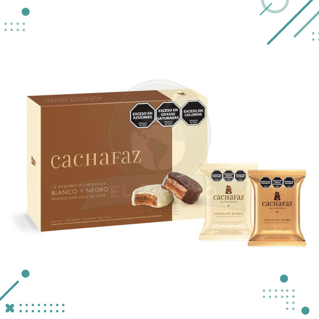 Diseno-sin-titulo-2024-03-06T202737.775.png Alfajor Cachafaz Tradicional Mixto, relleno con Dulce de Leche, cubierto con Chocolate Negro (6u.) + Chocolate Blanco (6u.) (Total Caja de 12u.) (720gr.) - Imagen 1