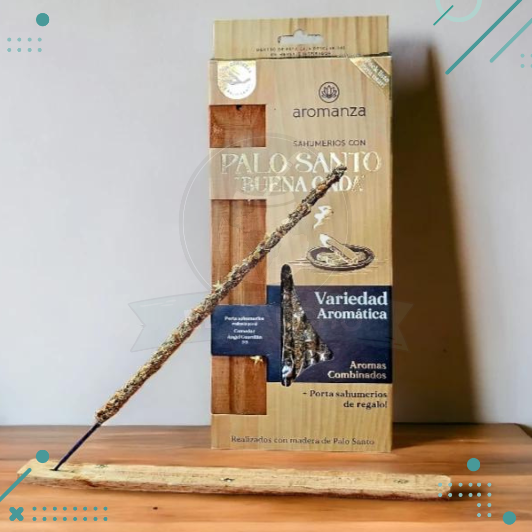 Diseno-sin-titulo-2024-04-15T121621.691.png Set Sahumerio con Palo Santo "Buena Onda" (8 varillas, Variedad aromática) + Porta Sahumerios DE REGALO - Imagen 1