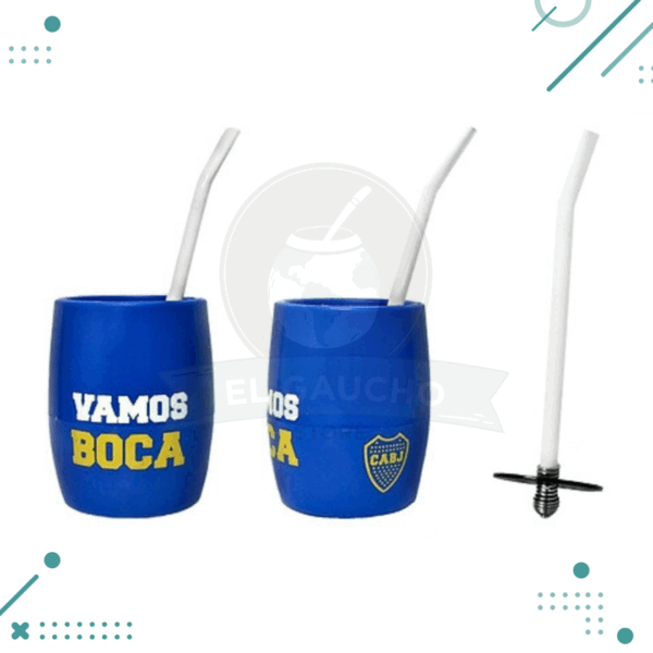 Mate plastico simple Boca Juniors + Bombilla