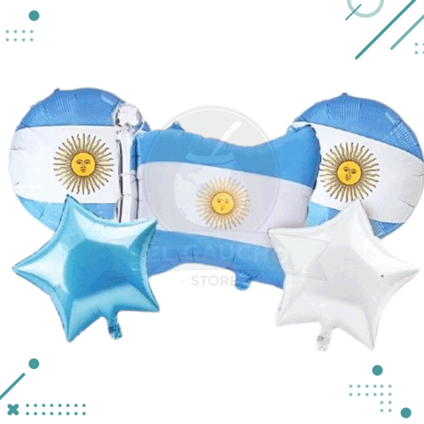 Set de 5 Globos Metalizados Argentina (bandera y estrellas)