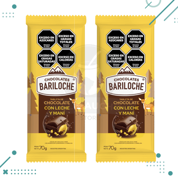 Tableta de chocolate "Chocolates Bariloche" chocolate con leche y mani 70gr (pack x 2un.) 140gr