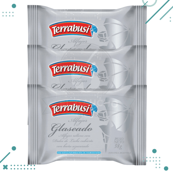 Alfajor Terrabusi Clásico Glaseado, relleno de Dulce de Leche (38gr)(Pack de 3u)(114gr)