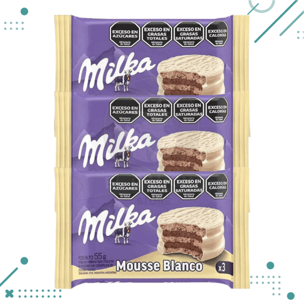 Alfajor Milka Mousse, con Baño de Chocolate Blanco (55gr)(Pack de 3u)(165gr)