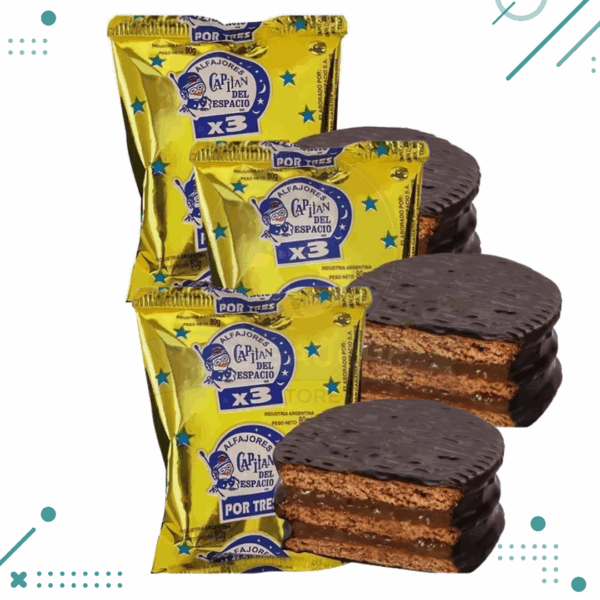Alfajor Capitan del Espacio TRIPLE Negro, relleno de Dulce de Leche (80gr)(Pack de 3un)(240gr)