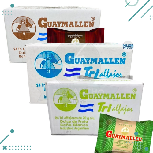 Diseno-sin-titulo-2025-03-17T134215.282.png Combo Cajas Alfajores - 3 Cajas Guaymallen TRIPLE (x24un) (1.6kg) (1 caja negro, 1 caja blanco, 1 caja membrillo) (4.8kg Total) - Imagen 1
