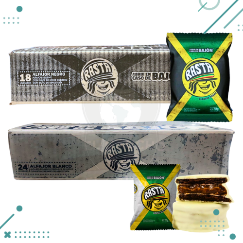 Combo Cajas Alfajores - 2 Cajas Rasta (x18un) (1260gr) (1 caja negro, 1 caja blanco) (2520kg Total)