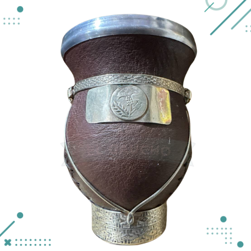 Mate de Cuero Argentino 100% con terminaciones en Alpaca + Bombilla de Regalo