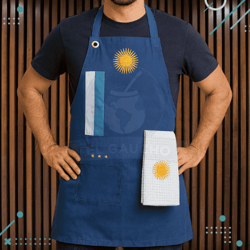 Delantal Parrillero + Repasador (Diseño Argentina) - Color Azul