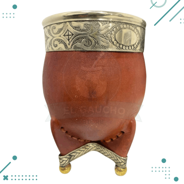 Mate Imperial de Cuero, Con Base Bolita de Alpaca, Color MARRON