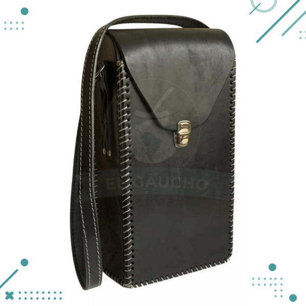 Portatermo PREMIUM Con Tapa 1 litro, 100% Cuero Premium NEGRO