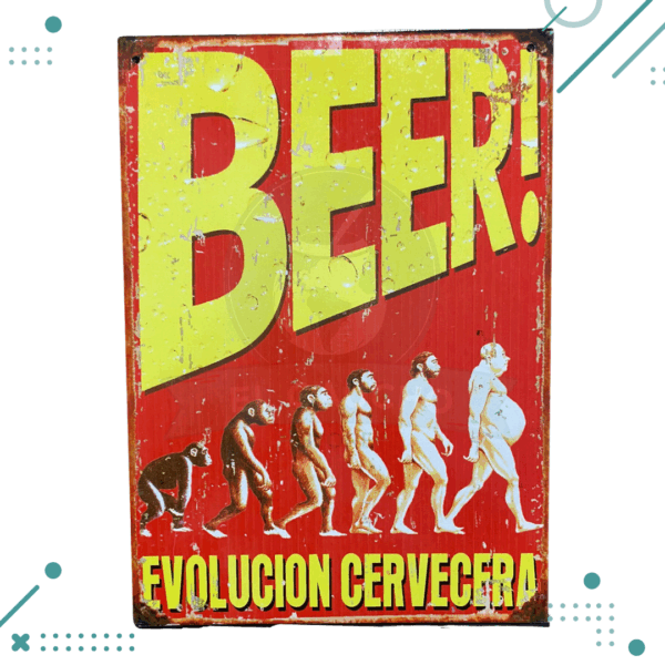 Cartel De Chapa Cerveza Beer Evolucion Cervecera 20X28CM