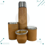 Set Matero Cuatro piezas de Eco Cuero (termo+azucarera+yerbera+mate) color Crudo Liso
