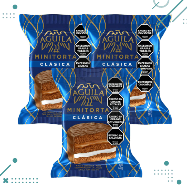 Alfajor Minitorta Aguila Clasico, Relleno de Dulce de Leche y Mousse(72gr.) (Pack de 3un) 216gr