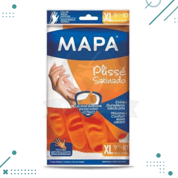 Guantes MAPA para Limpieza PLISSE SATINADO Resistentes Talla Grande XL NARANJAS