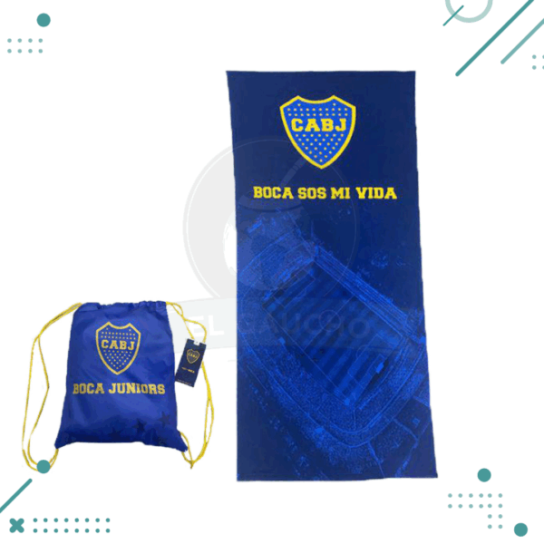 Toallon playero Boca juniors 76 x 152cm+ mochila (modelo 2)
