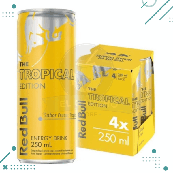 RED BULL energizante, THE TROPICAL EDITION, sabor tropical, PACK X 4U.