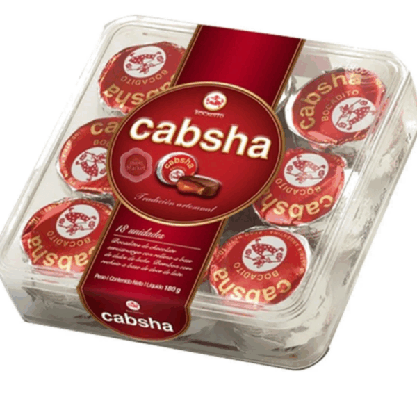 Bombon Cabsha, relleno de Dulce de Leche y baño de Chocolate (Caja de 18u.)