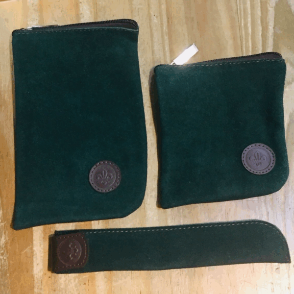 Kit Azucarera (200g)+ Yerbera (300g)+ porta Bombilla Cuero Gamuzado color VERDE (3 PIEZAS)
