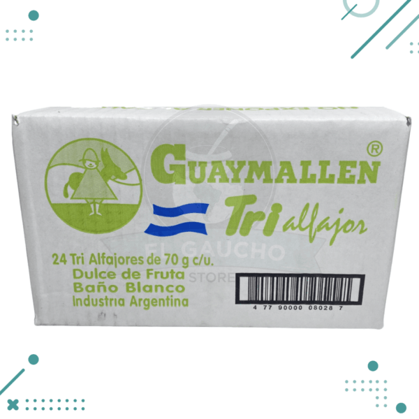Alfajor Guaymallen TRIPLE, relleno con Membrillo con baño de Repostería Blanco (70gr.) (Caja 24un.) (1.6kg)