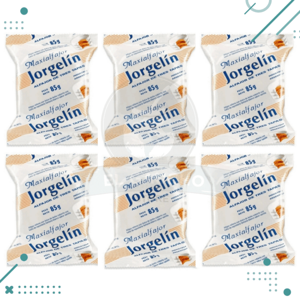 Alfajor Jorgelín Triple Blanco, Relleno con Dulce de Leche, Baño de Repostería Blanco (85gr) (Pack de 6u) (510gr)