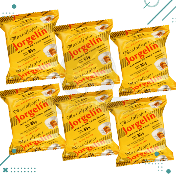 Alfajor Jorgelín Triple Glaseado, Relleno con Dulce de Leche, Baño Azucarado (85gr) (Pack de 6u) (510gr)