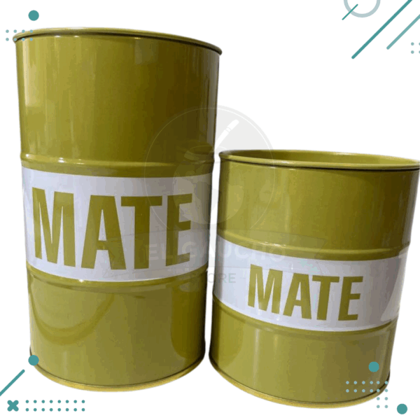 Latas Matero Yerbera-Azucarera VERDE OLIVA FRANJA BLANCA
