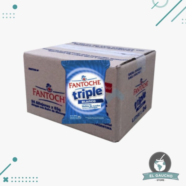 Alfajor Fantoche Triple Blanco, Relleno con Dulce de Leche (85gr) (Caja 24 un) (2040 gr)