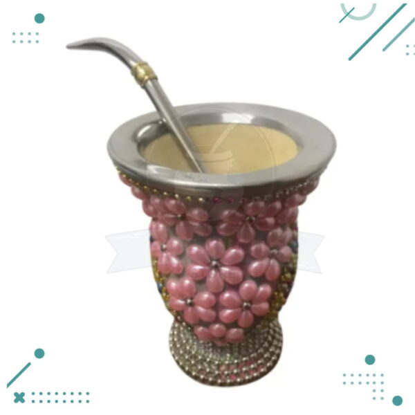 Mate Artesanal con Perlas + Bombilla pico de loro, MOD 6