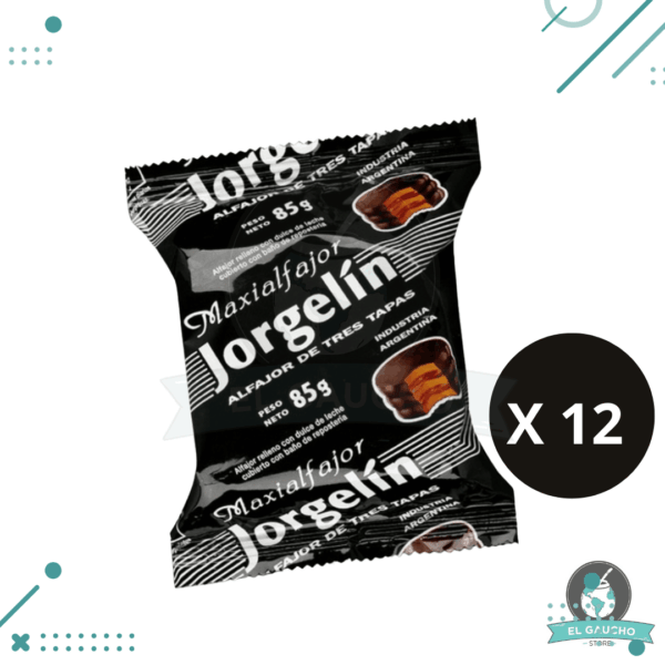 Alfajor Jorgelín Triple Negro, Relleno con Dulce de Leche, con Baño de Chocolate Negro (85gr)(pack 12un)(1 kg)