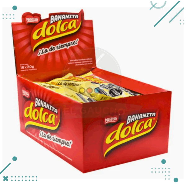 Bananita Dolca Bocadito, con suave relleno sabor a Banana y cobertura de Chocolate con Leche (14gr.) (Caja de 16u.) (210gr.)