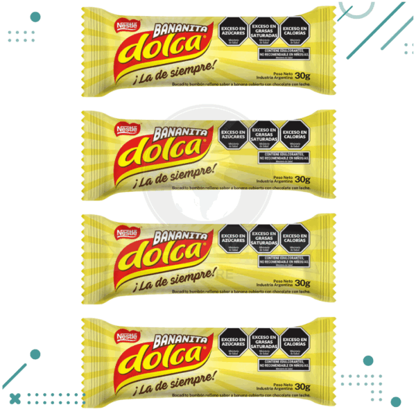 Bananita Dolca Bocadito GRANDE, con suave relleno sabor a Banana y cobertura de Chocolate con Leche (30gr.) (Pack x 4u.) (120gr.)