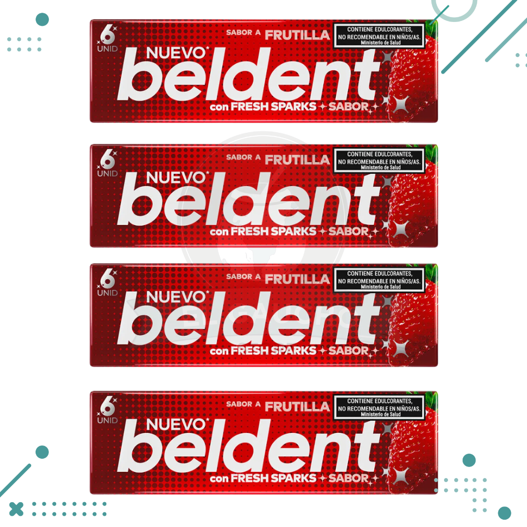 beldent-3.png Chicle Beldent, FRUTILLA FRESH SPARK Sin Azúcar (10gr.) (Pack x4 un) (40gr) - Imagen 1